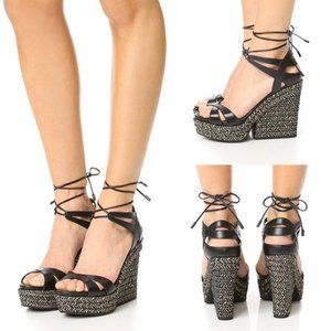 sergio rossi Bilbao leather espadrilles wedge sandals, size 7